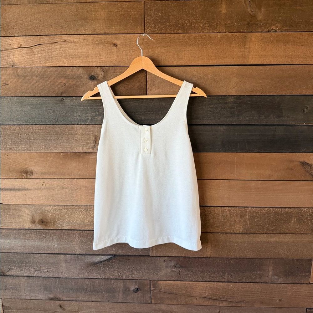 Vintage White Henley Tank Top 80s Made In USA - Picture 8 of 16